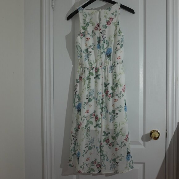 Suzy Shier white floral botanic print sleeveless chiffon dress high low size XS - Picture 2 of 11